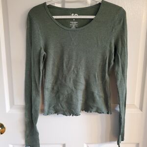 SO Green Fitted Ribbed Long Sleeve Blouse